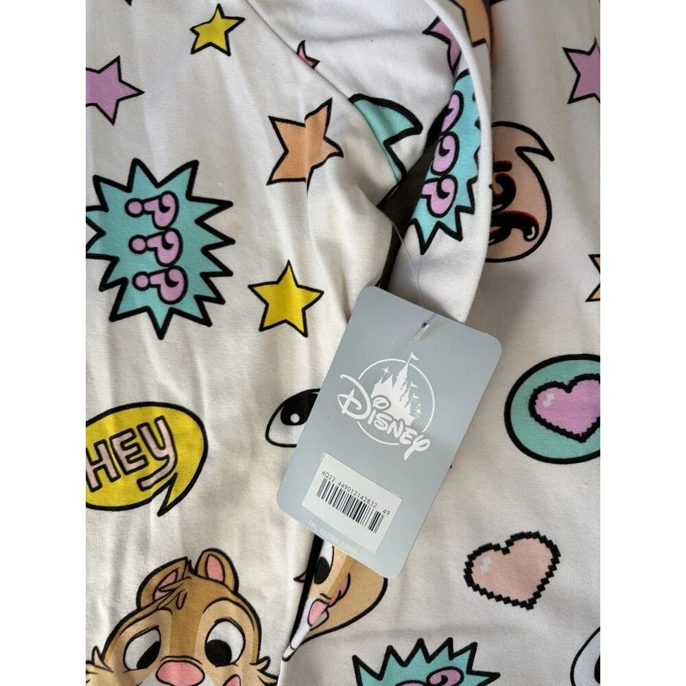 Disney Chip And Dale Women’s Pajama Set Size 1X NWT White Two Piece Organic Cott